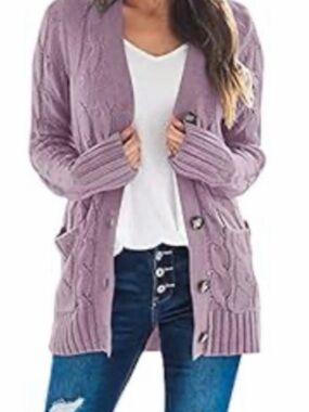 Merona Dusty Mauve Cable-Knit Button mid thigh Cardigan